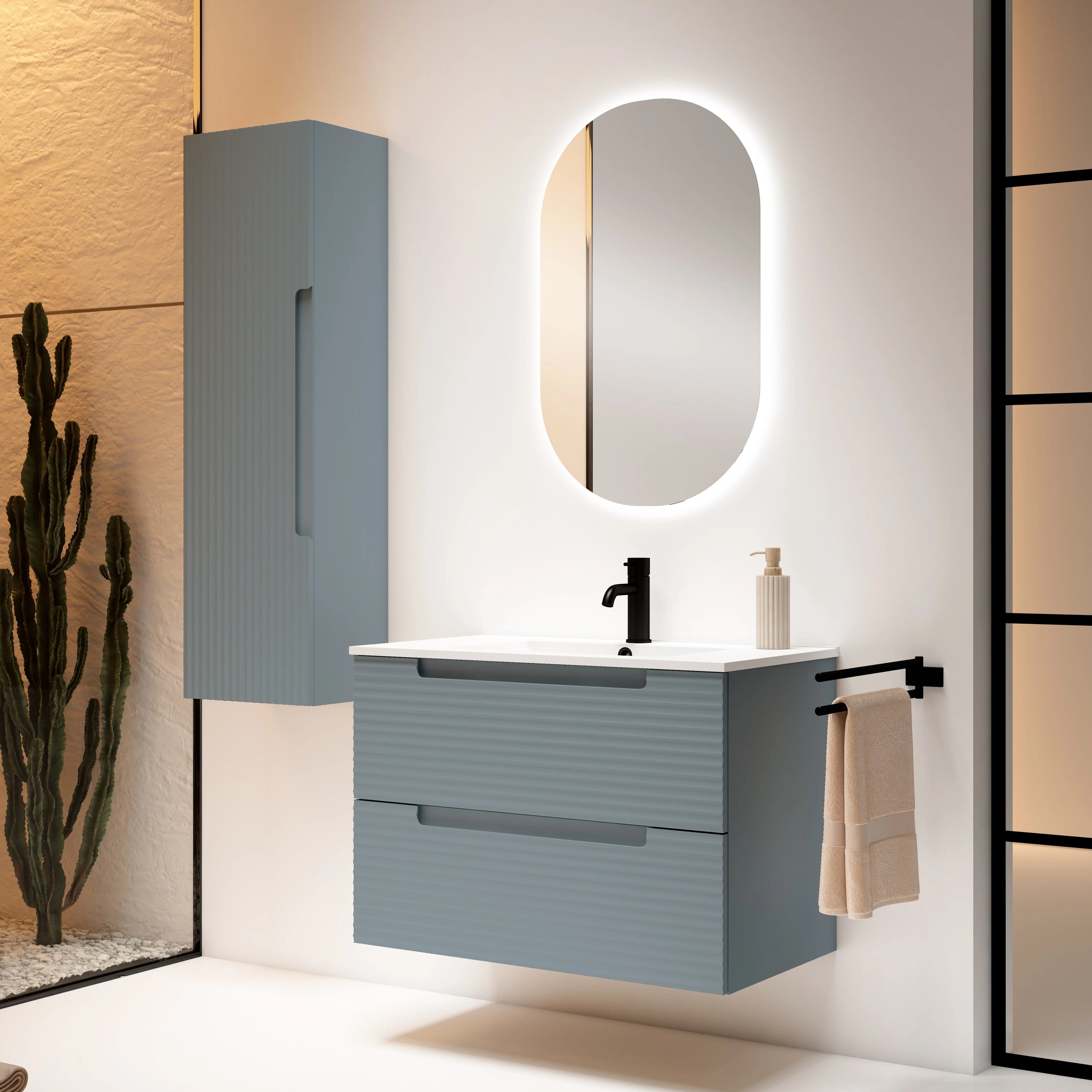 ensembles meubles de salles de bains kyoto 80cm bleu minéral