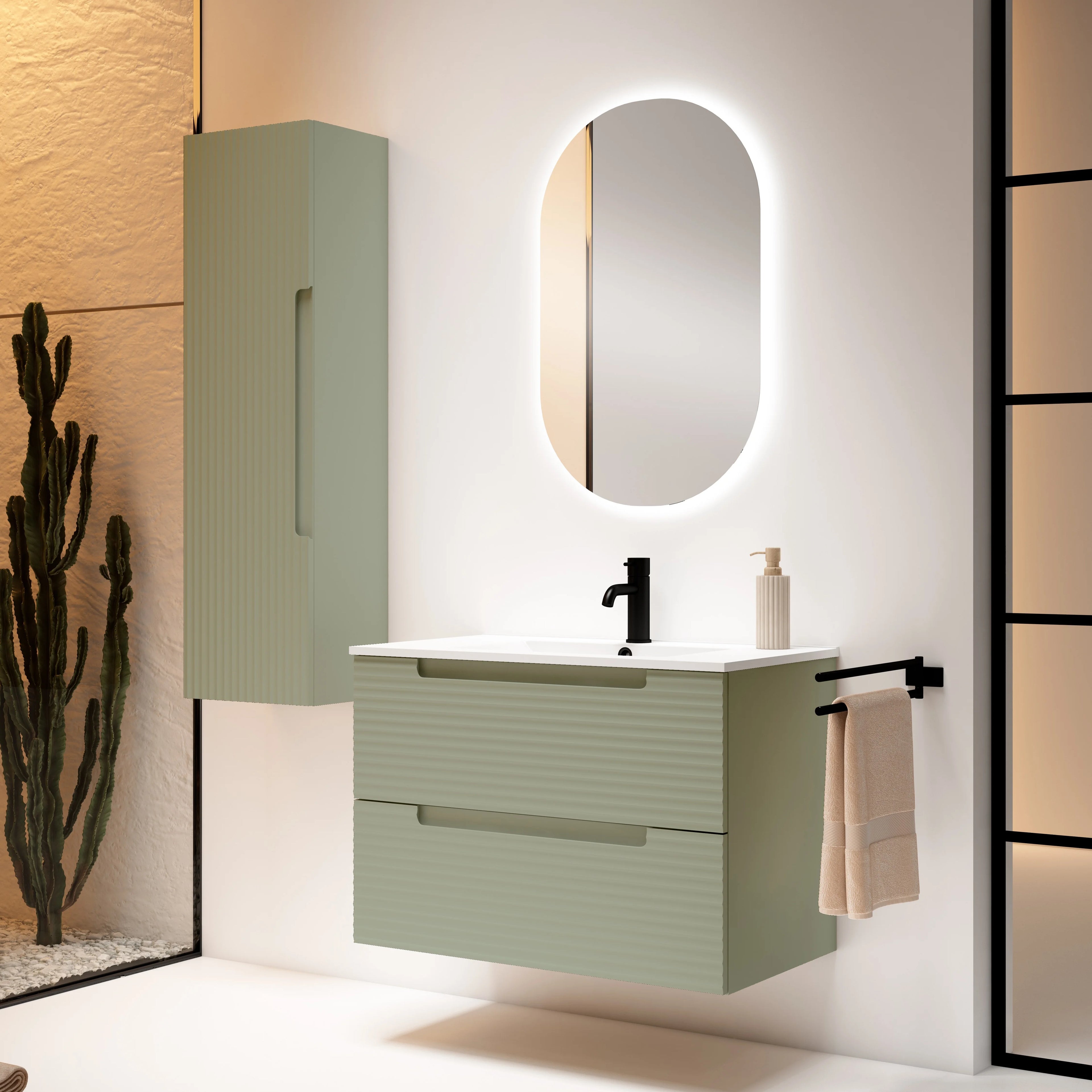ensemble meubles salles de bains Kyoto 80 gris olive