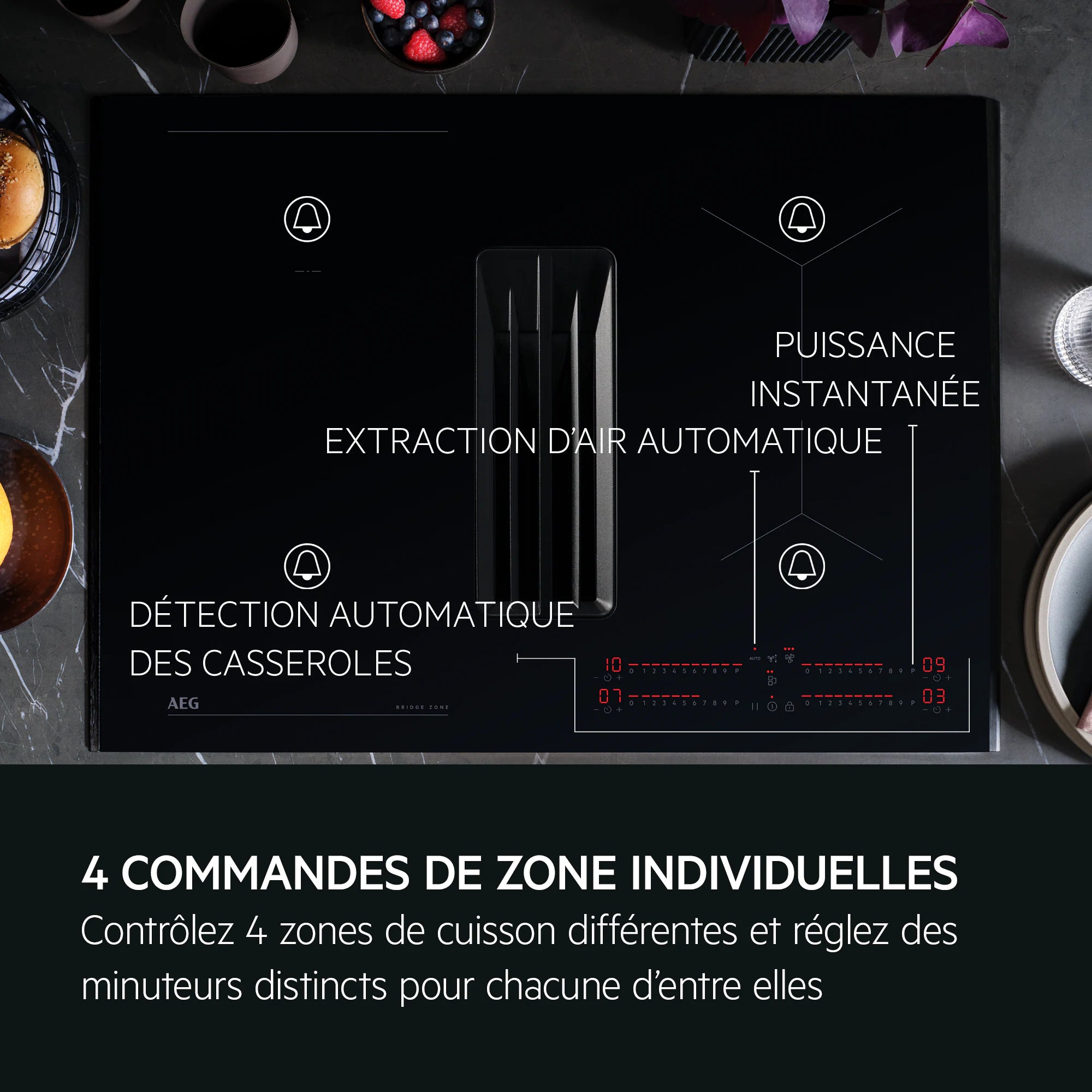 Plaque induction avec hotte intégrée 70 cm AEG TCH74B01CB AEG