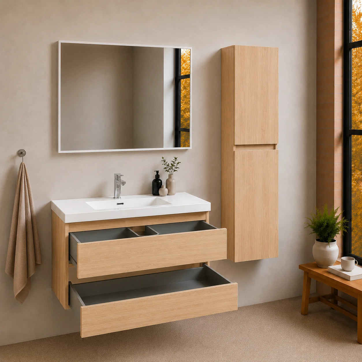 Ensemble Trinité 100 cm | Chêne clair Carre maison