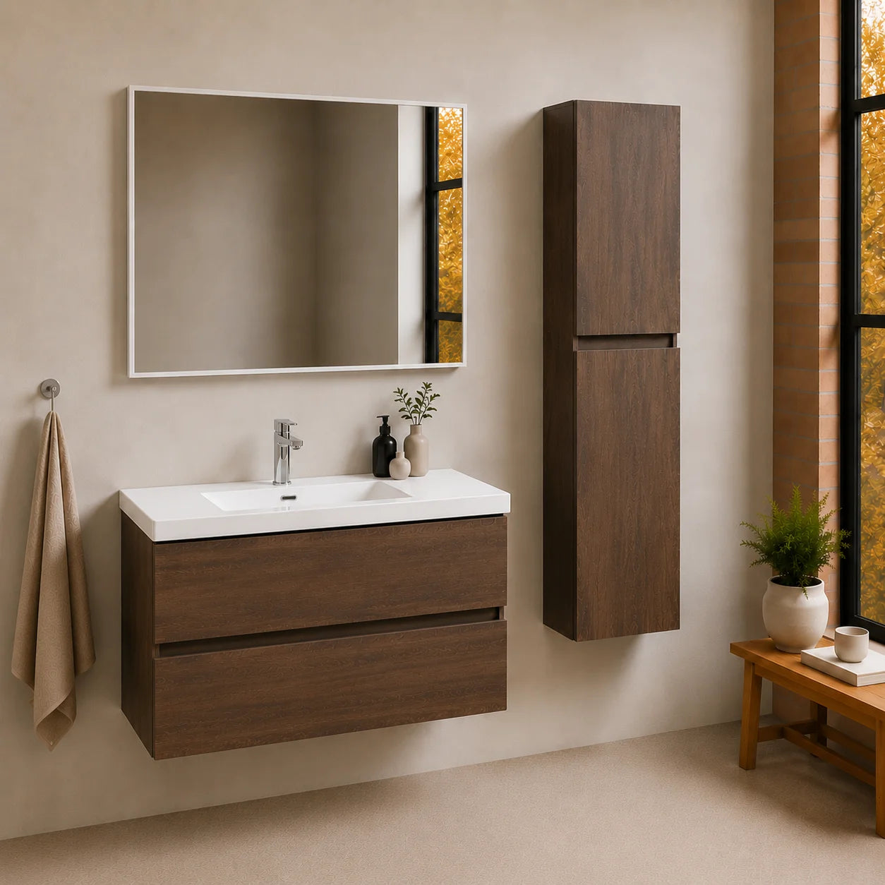 Ensemble Trinité 100 cm | Chêne foncé Carre maison