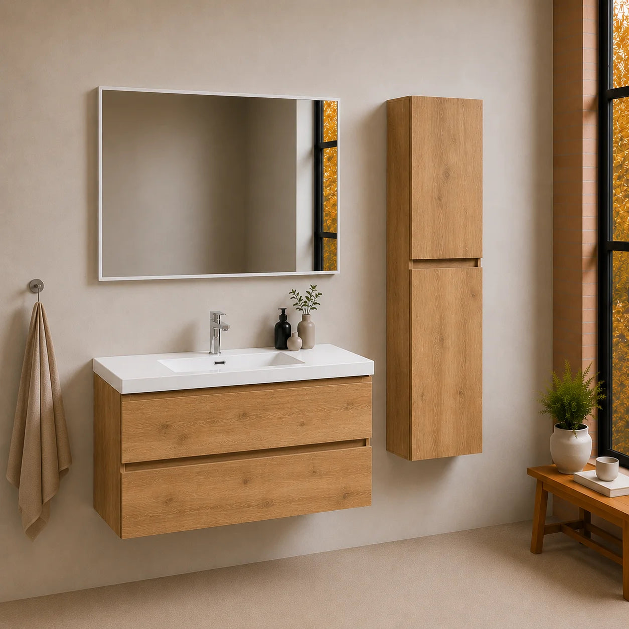 Ensemble Trinité 100 cm | Chêne naturel Carre maison