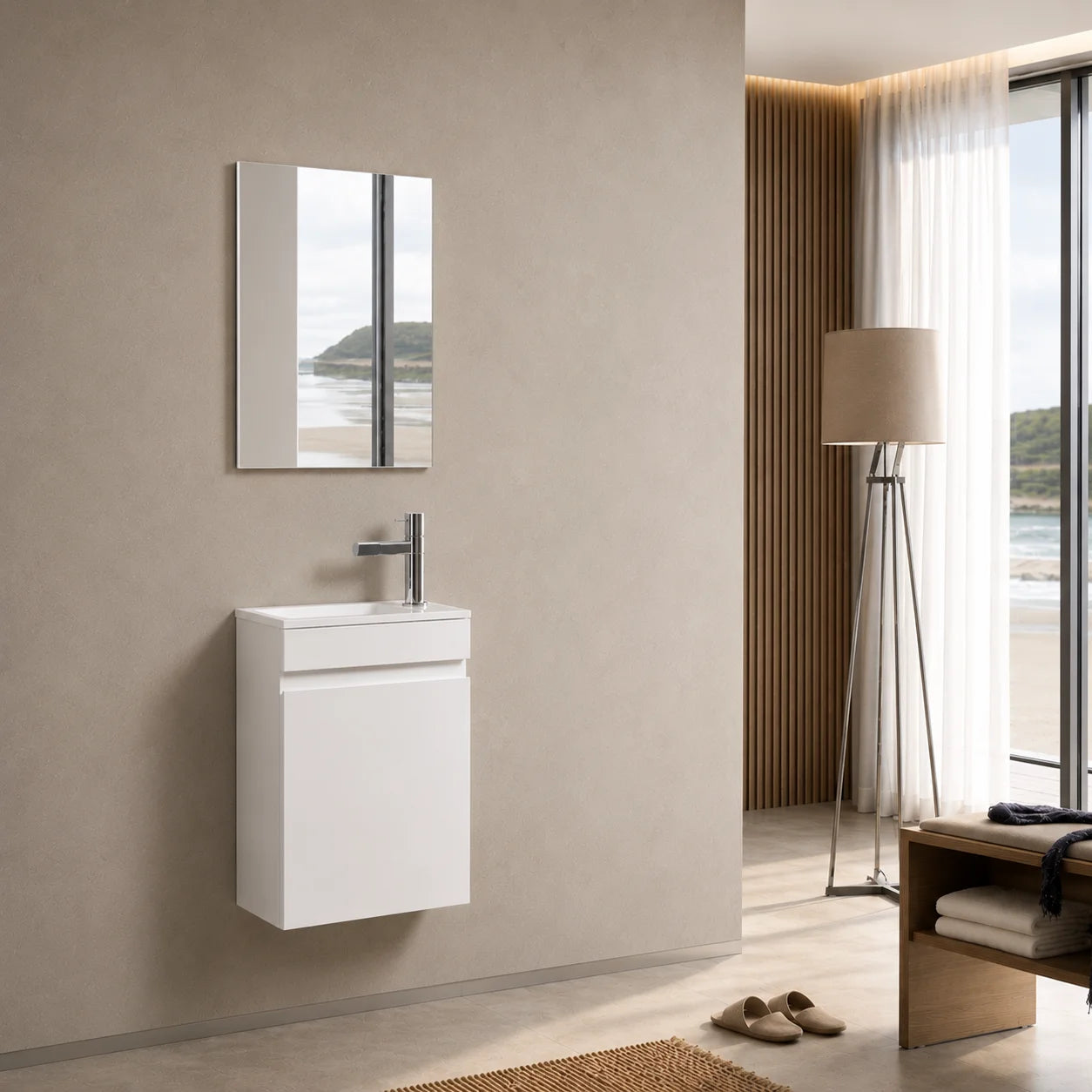 Lave-mains Trinité 40cm | Blanc brillant Carre maison
